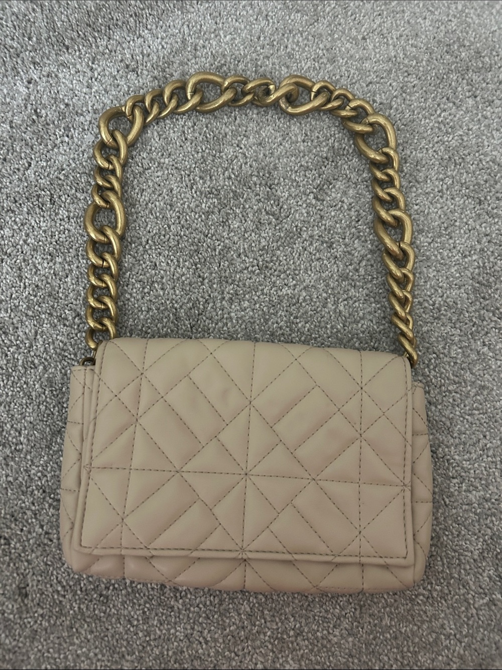 Zara Quilted Cream Mini Shoulder Bag with Gold Chain